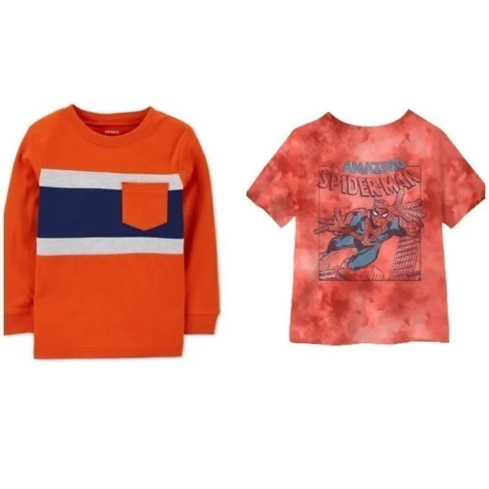 Carter's, Marvel Toddler Boys Striped Pocket T-Shirt Spiderman Sleeve Graphic